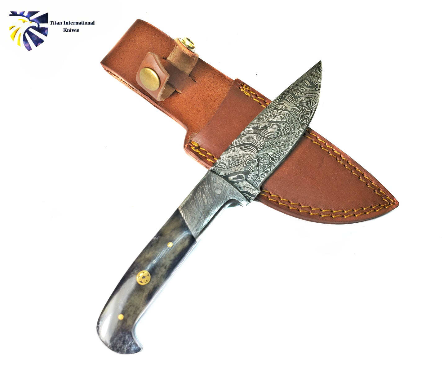 Damascus Knife/ Titan/ Camp / Dyed Bone TD-191Y (1)