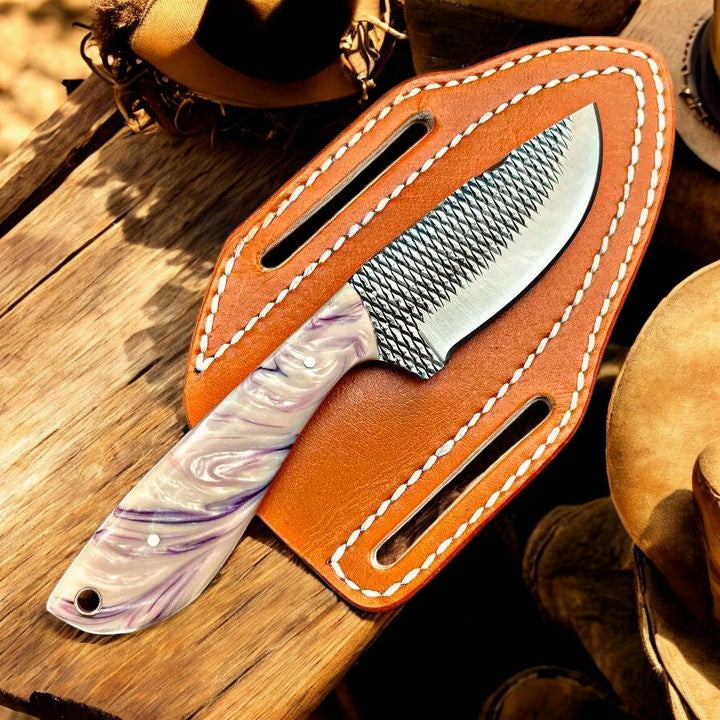 Ranching Knives – Handmade Rasp Steel Blade with Resin Handle & Leather Sheath
