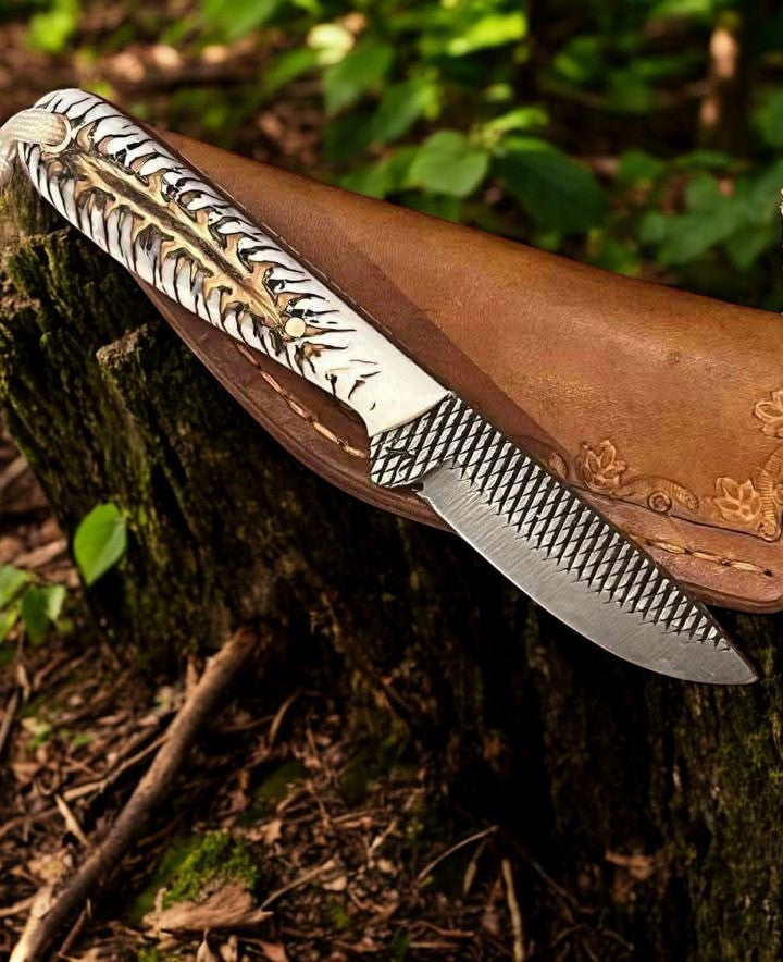 EDC Belt Knife 7.25" with White Epoxy Resin Handle
