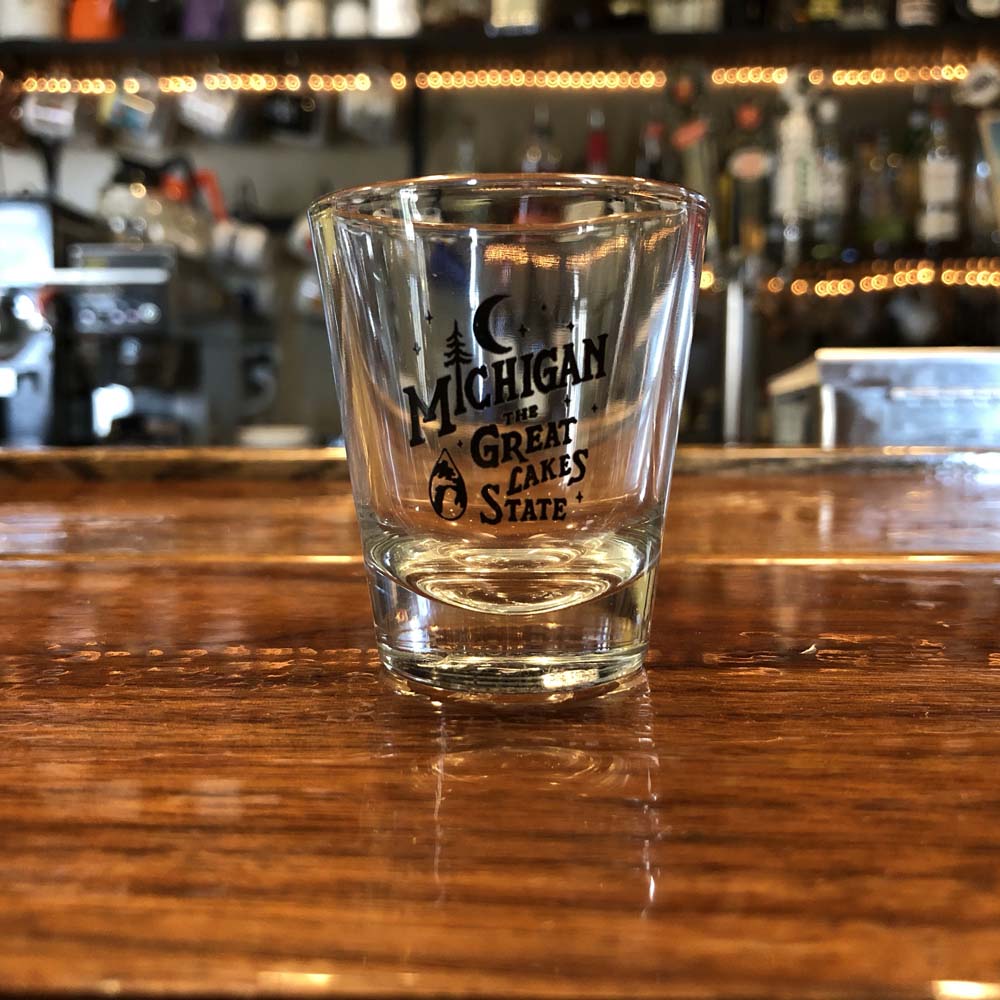Shot Glass - Michigan Vintage Font
