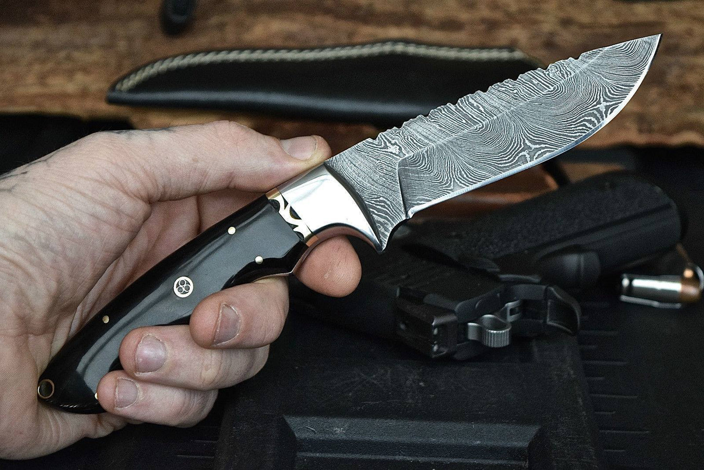 Custom Handmade Hunters Knife with Leather Sheath