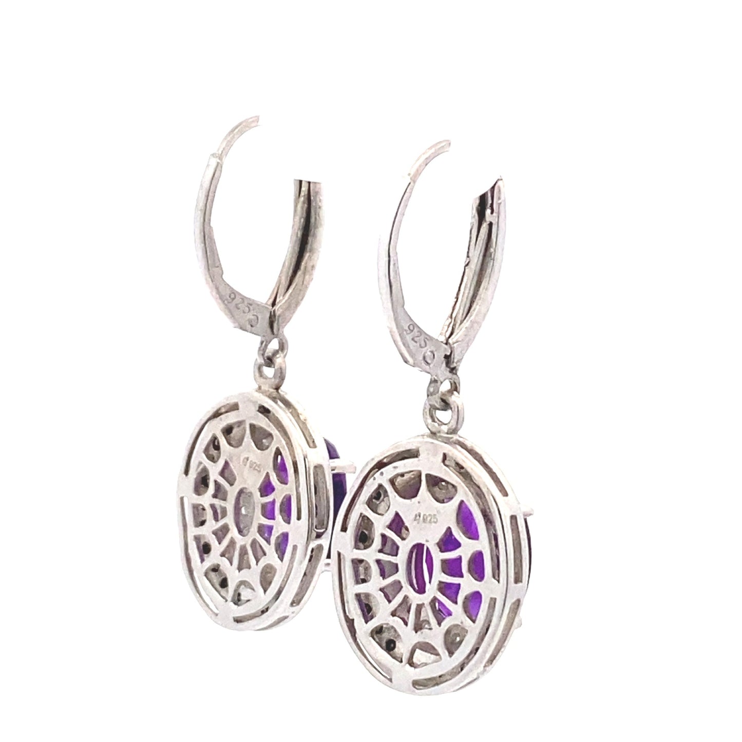 .38ct Amethyst Diamond Dangle Earrings Sterling Silver