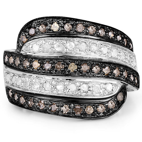 0.80 Carat Genuine Brown Diamond and White Diamond .925 Sterling Silver Ring