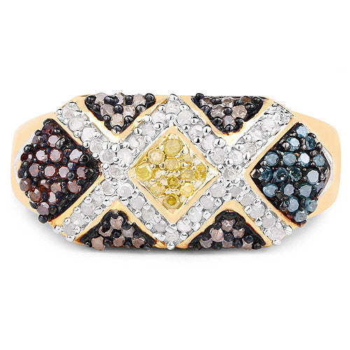 14K Yellow Gold Plated 0.61 Carat Genuine Multi Diamond .925 Sterling Silver Ring