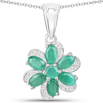7.84 Carat Genuine Emerald and White Topaz .925 Sterling Silver 3 Piece Jewelry Set (Ring, Earrings, and Pendant w/ Chain)
