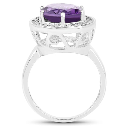 4.27 Carat Genuine Amethyst and White Topaz .925 Sterling Silver Ring