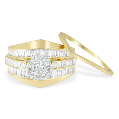 14K Yellow Gold 2-1/3 Cttw Diamond Cluster Channel Set Chevron Shaped Band Engagement Ring & Wedding Band Set (H-I Color, SI1-SI2 Clarity)- Size 5