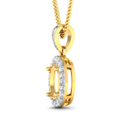 0.18 Carat Genuine White Diamond 14K Yellow Gold Semi Mount Pendant - holds 8x6mm Oval Gemstone
