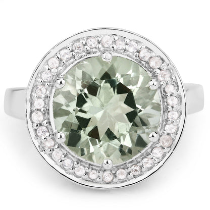4.94 Carat Genuine Green Amethyst and White Topaz .925 Sterling Silver Ring