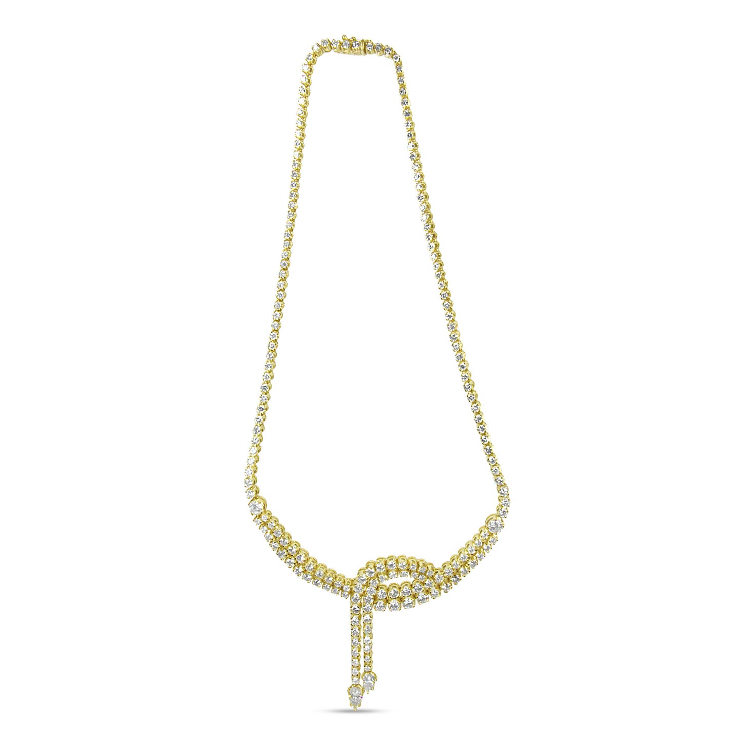 14k Yellow Gold 17.0 Cttw Diamond Double Row Lariat 18" Inch Tennis Necklace with Pear Shape Diamond Drop Tips (I-J Color, VS2-SI1 Clarity)
