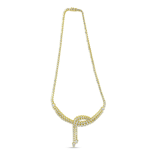 14k Yellow Gold 17.0 Cttw Diamond Double Row Lariat 18" Inch Tennis Necklace with Pear Shape Diamond Drop Tips (I-J Color, VS2-SI1 Clarity)