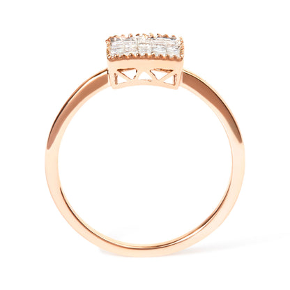10K Rose Gold 1/3 Cttw Invisible Set Princess Cut Diamond Composite Square Shape Ring (H-I color, I1-I2 clarity) - Size 5
