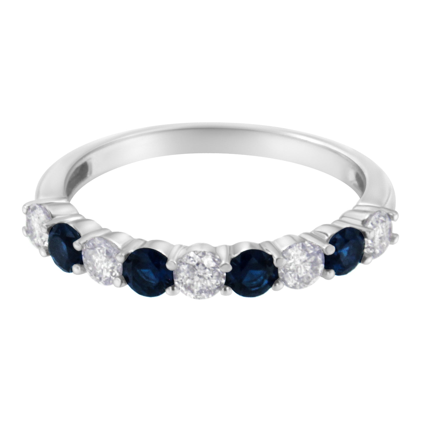10KT White Gold 1/2 cttw Diamond and 3MM Created Blue Sapphire Gemstone Band Ring (H-I, I1-I2) - Size 7