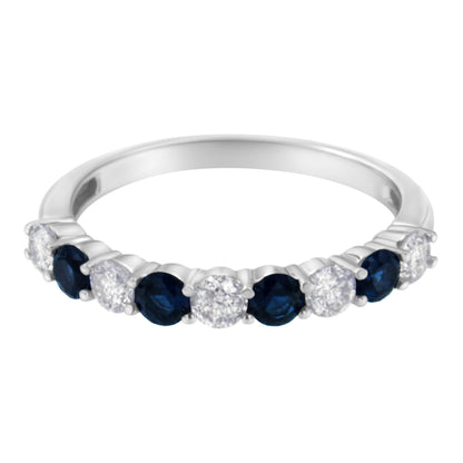 10KT White Gold 1/2 cttw Diamond and 3MM Created Blue Sapphire Gemstone Band Ring (H-I, I1-I2) - Size 7