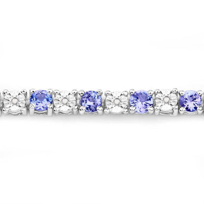 5.44 Carat Genuine Tanzanite and White Diamond .925 Sterling Silver Bracelet
