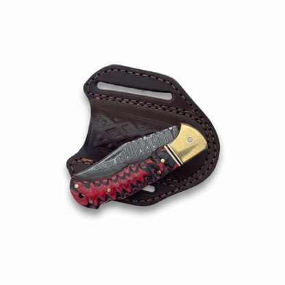 Crimson Ridge Damascus Folding Knife - TK-432