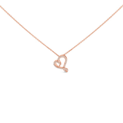 14k Rose Gold Plated Silver 1/10 Cttw Diamond Open Heart Pendant Necklace