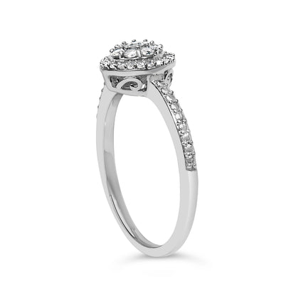 Sterling Silver 1/5 Cttw Diamond Round Motif Halo Ring