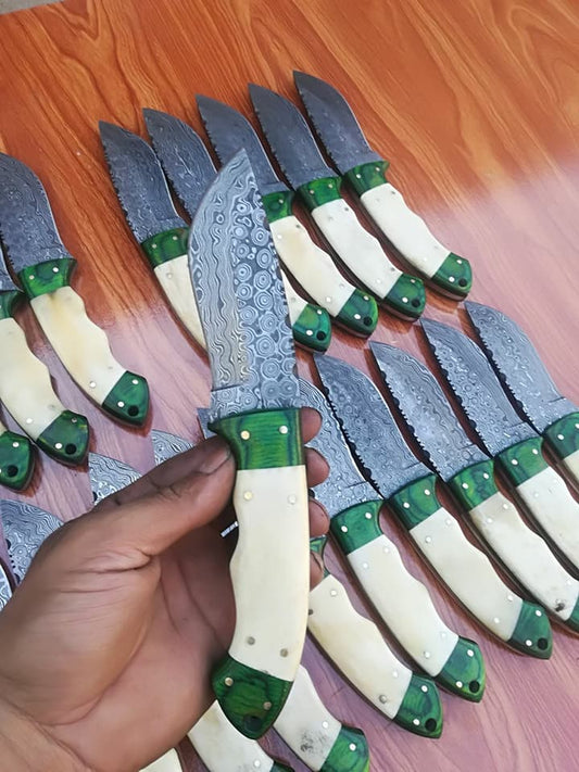 Custom Handmade Raindrop Damascus Steel Hunting Skinning Camping Knives