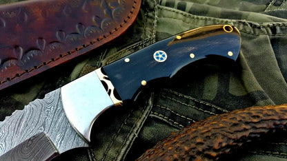 Custom Handmade Twist Damascus Steel Hunting Skinning Knife