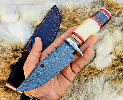 Custom Handmade Big Hunting Knife with Damascus Steel Blade