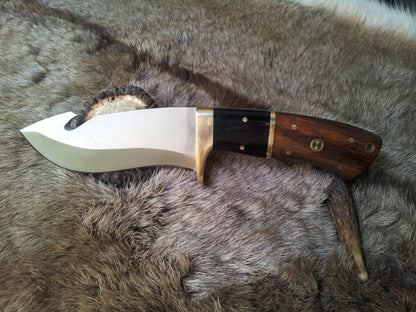 Fixed Blade Guthook Knife - 1095 High Carbon Steel & Rosewood/Buffalo Horn Handle