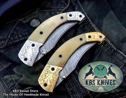 Custom Handmade Damascus Steel Folding Pocket Knives ( Deal )