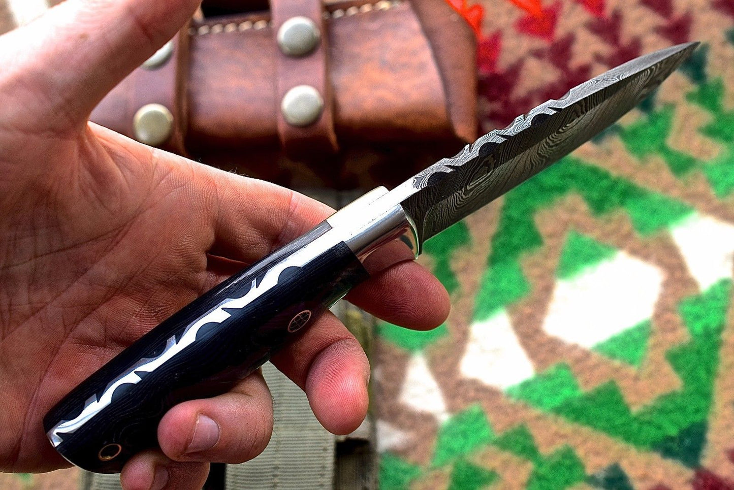 Custom Handmade Damascus Bushcraft Hunting Skinning Skinner Micarta Knife