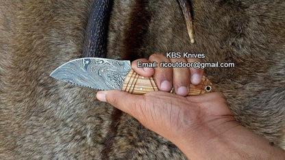 Custom Handmade Fixed-Blade Skinning Knife with Olivewood Handle