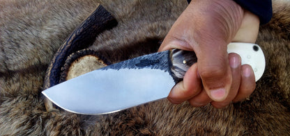 Custom Handcrafted 1095 Forged Steel Skinning Knife with Buffalo Horn and Camel Bone Handle - 8 Inch Hunting Knife