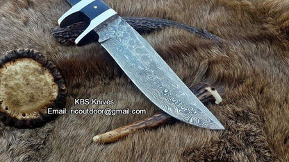 Stealth Hunter Custom Handmade Damascus Fixed-Blade Hunting Knife for Hunters 10 Inches KBS Knives Store
