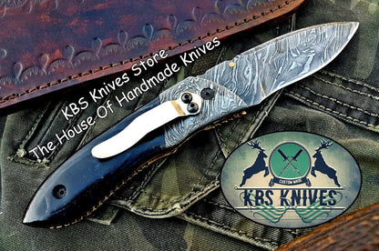 Custom Handmade Damascus Steel Folding Knife With Pocket Clip