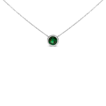 .925 Sterling Silver 7MM Bezel Set Created Purple Amethyst Pendant Necklace - 18" Inches