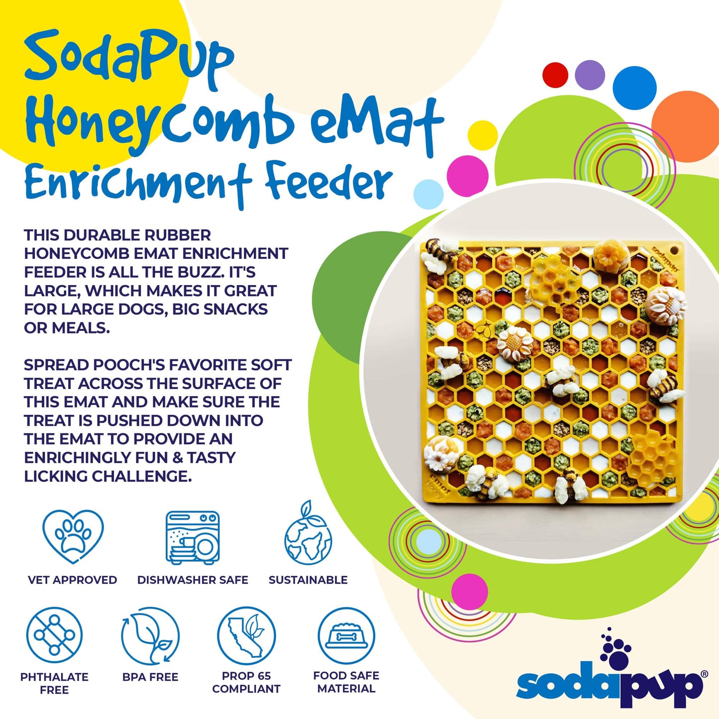 Honeycomb eMat - Enrichment Lick Mat for Dogs and Cats | eMat Enrichment Toy for Anxiety Relief | SodaPup