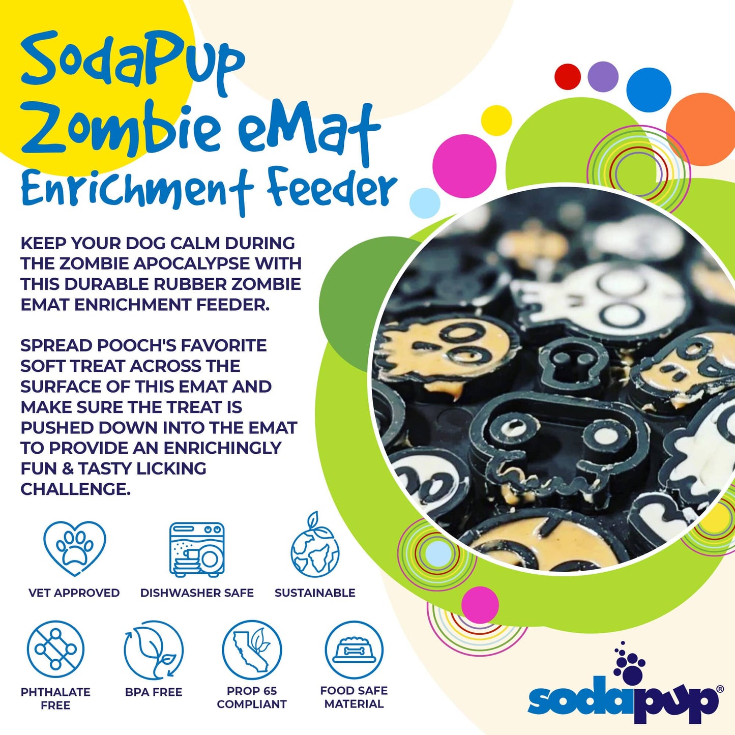 Zombie eMat - Enrichment Lick Mat for Dogs and Cats | Halloween Skull Design | SodaPup