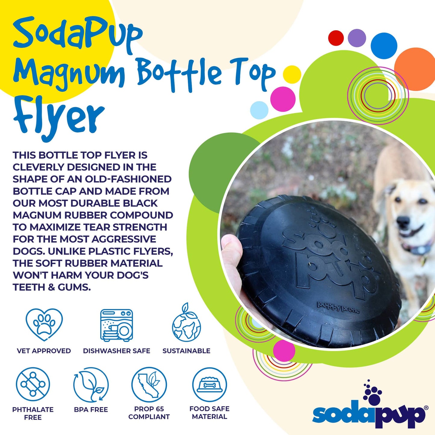 Magnum Bottle Top Flyer Rubber Frisbee for Heavy Chewers | Large | USA Made