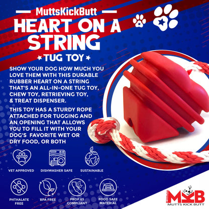 Heart on a String Dog Toy - Durable Rubber Tug Toy for Large Dogs | USA Made