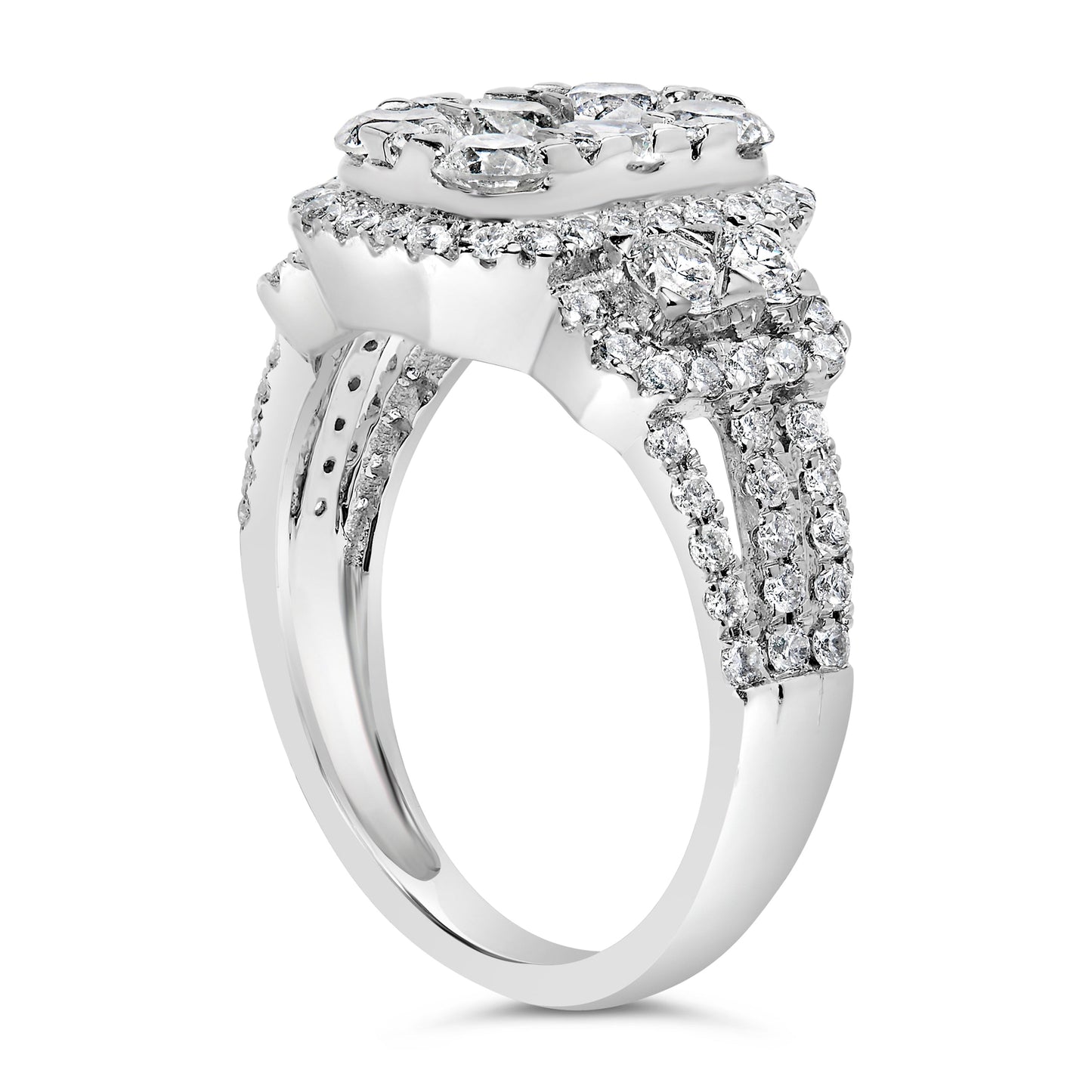 14K White Gold 2 1/4 Cttw Diamond Cocktail Cluster Ring (G-H Color, SI2-I1 Clarity) - Size 7
