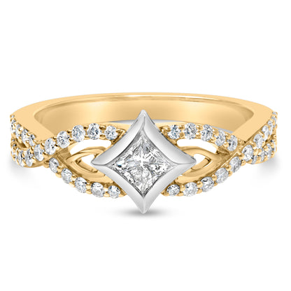 10K Two Tone Color 2/3 Cttw Diamond Kite and Twist Shank Ring (H-I Color,SI2-I1 Clarity)
