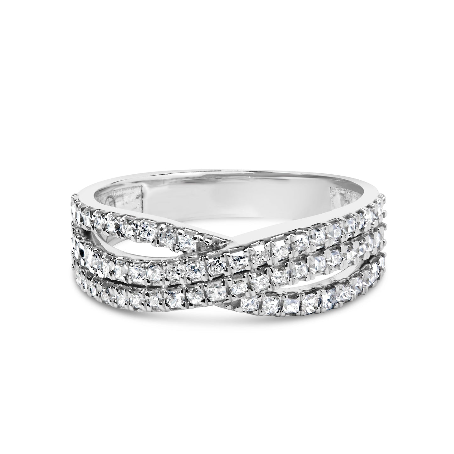 10K White Gold 3/4 Cttw Princess Natural Diamond Split Shank and Weave Band Ring (H-I Color, SI1-SI2 Clarity) - Ring Size 7