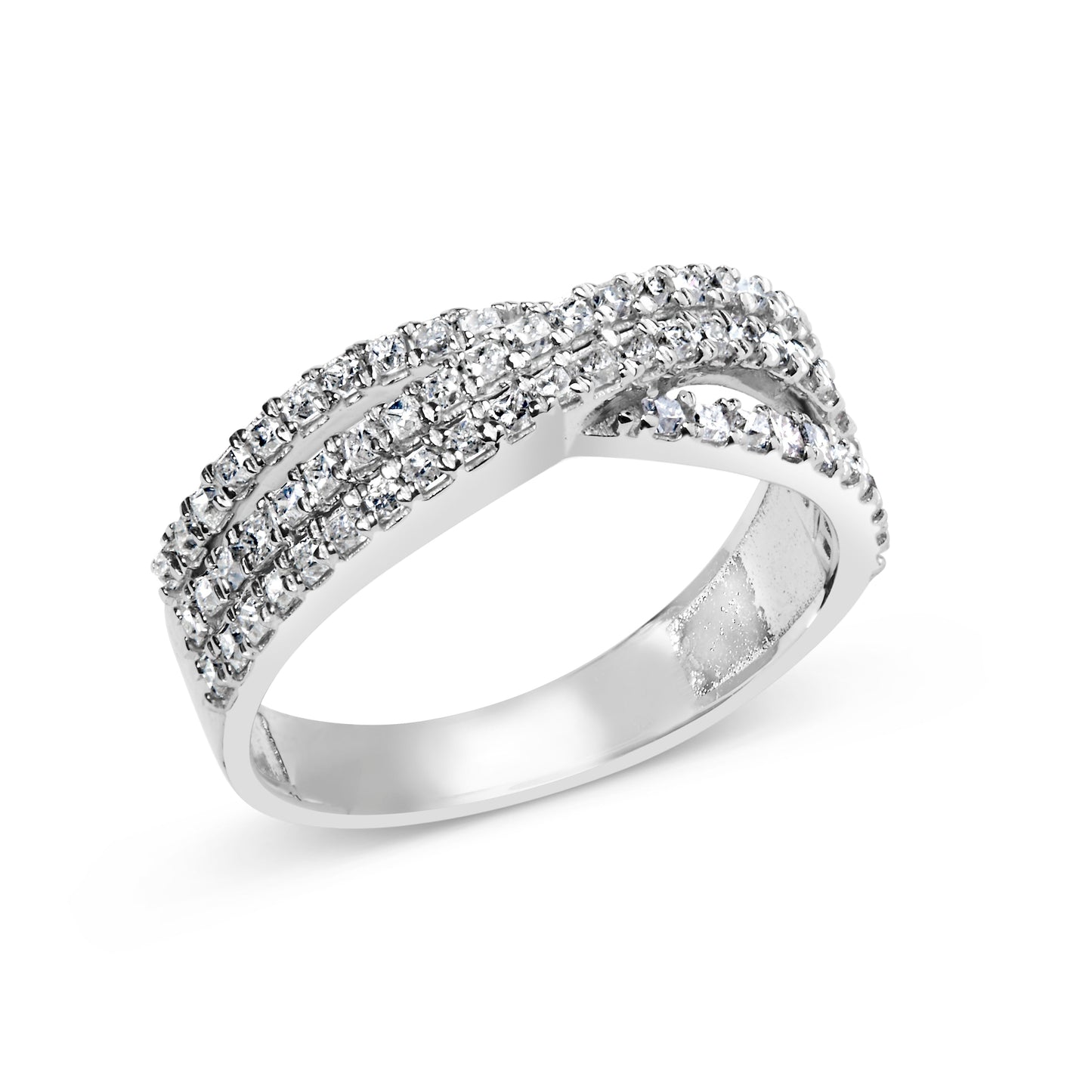 10K White Gold 3/4 Cttw Princess Natural Diamond Split Shank and Weave Band Ring (H-I Color, SI1-SI2 Clarity) - Ring Size 7