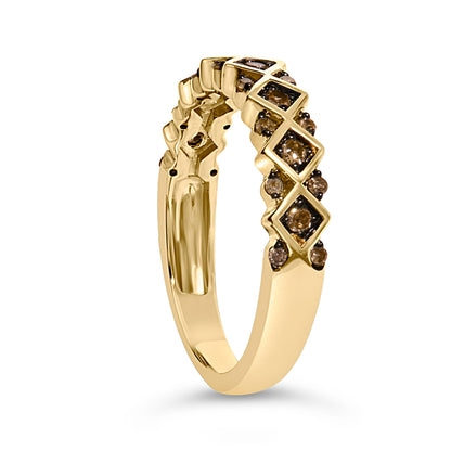 10K Yellow Gold Plated .925 Sterling Silver 1/4 Cttw Champagne Diamond Geometric Band Ring - Size 7