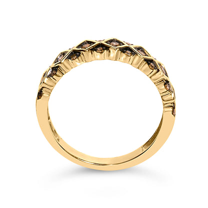 10K Yellow Gold Plated .925 Sterling Silver 1/4 Cttw Champagne Diamond Geometric Band Ring - Size 7