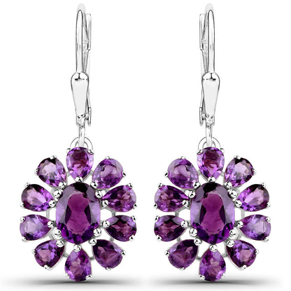 11.60 Carat Genuine Amethyst and White Topaz .925 Sterling Silver 3 Piece Jewelry Set (Ring, Earrings, and Pendant w/ Chain)