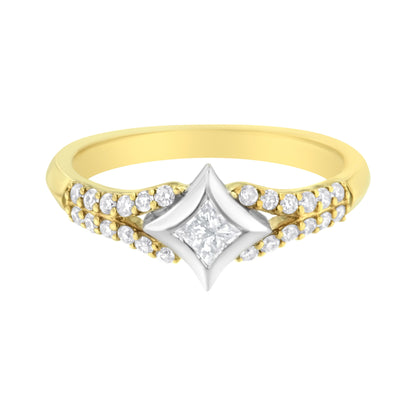 10K Two Tone Color 1/2 Cttw Diamond Kite and Split Shank Ring (H-I Color,SI2-I1 Clarity)