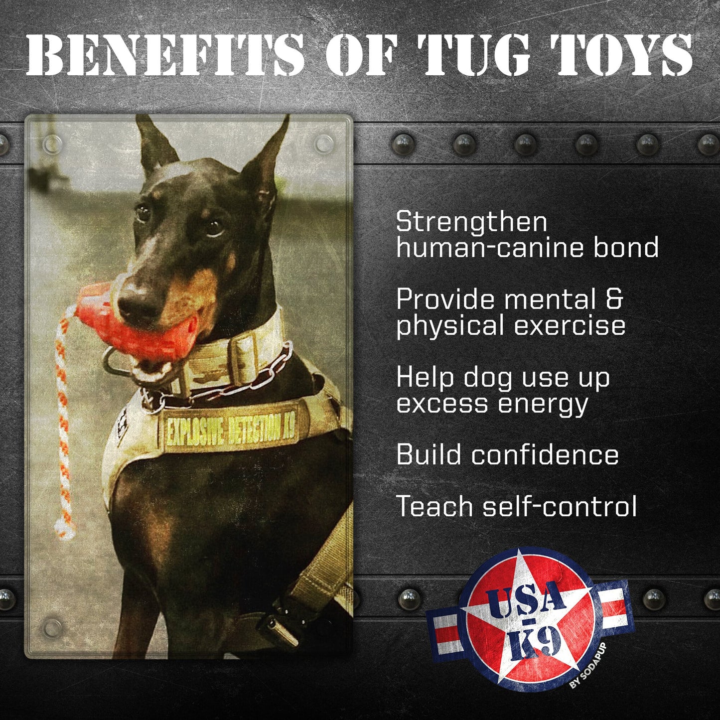 USA-K9 Grenade Shaped Rubber Dog Toy - Chew, Treat Dispenser & Tug Toy | USA