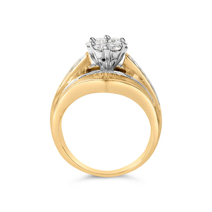 14K Yellow Gold 2-1/3 Cttw Diamond Cluster Channel Set Chevron Shaped Band Engagement Ring & Wedding Band Set (H-I Color, SI1-SI2 Clarity)- Size 5