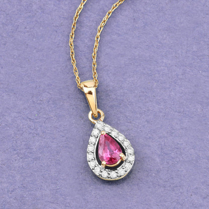1.03 Carat Genuine Ruby and White Diamond 14K Yellow Gold Pendant