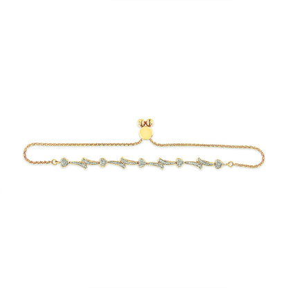 14K Yellow Gold Plated .925 Sterling Silver Diamond Accent Heart and Wave Link Bolo Bracelet (I-J Color, I2-I3 Clarity) - 6" to 9" Adjustable