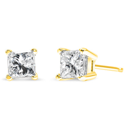 IGI Certified 14K Yellow Gold 1/4 Cttw Princess-Cut Diamond Solitaire Stud Earrings
